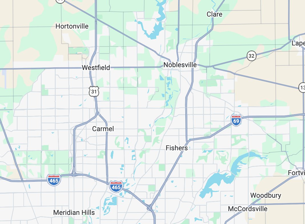Jorgenson Services service area map showing Carmel, Noblesville, Fishers and Westfield Indiana
