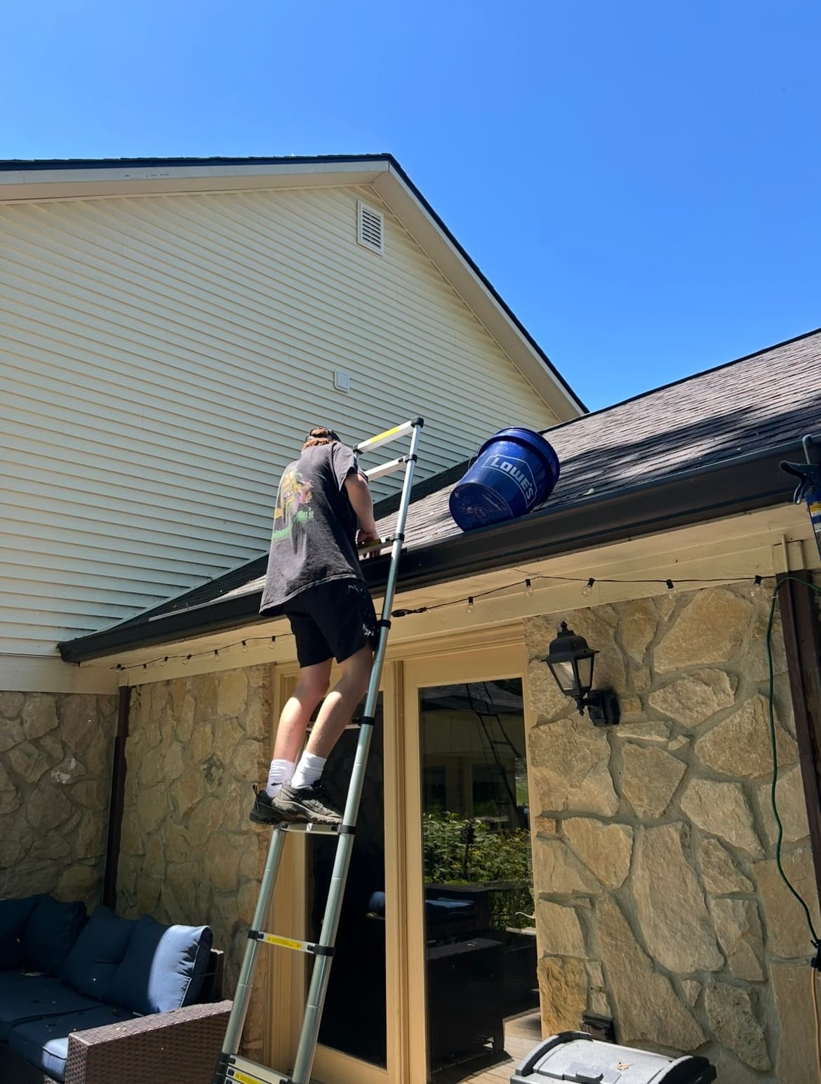 Gutter cleaning and guard installation on Indiana home