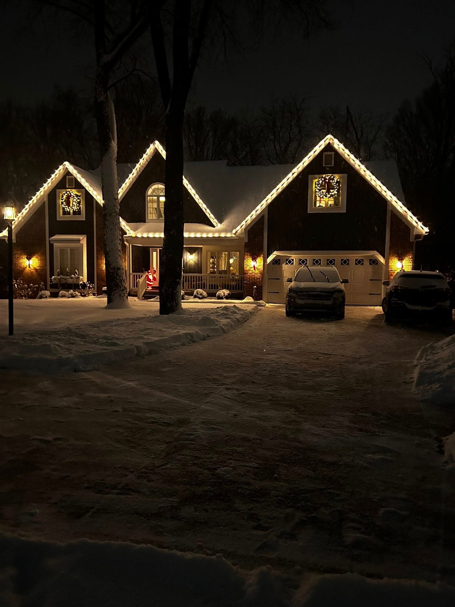 Christmas light installation on Indiana home
